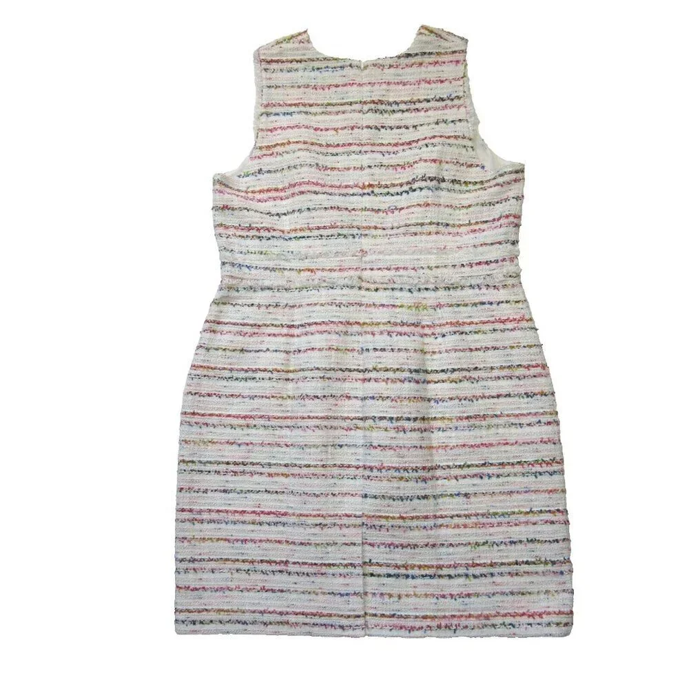 NWT J.Crew Sheath in Ivory Rainbow Multi Tweed Sleeveless Fringe Dress 18